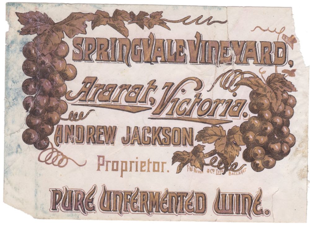 Andrew Jackson Springvale Vineyard Ararat Wine Label