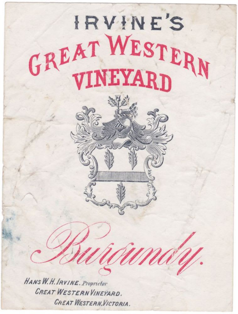 Irvine Great Western Vineyard Burgundy Niven Label