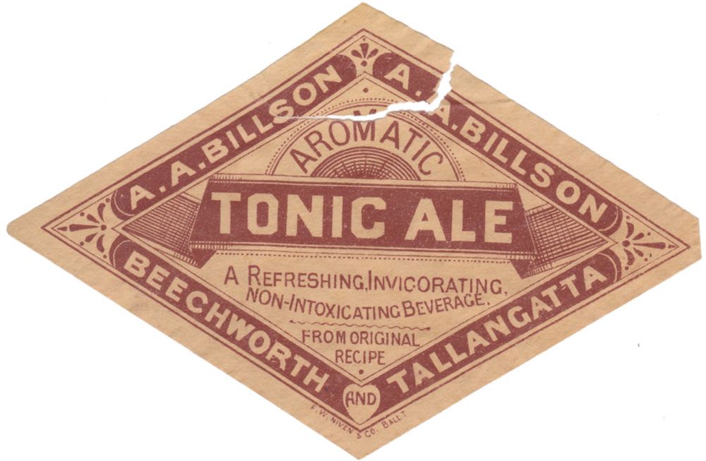 Billson Beechworth Tallangatta Tonic Ale Niven Label