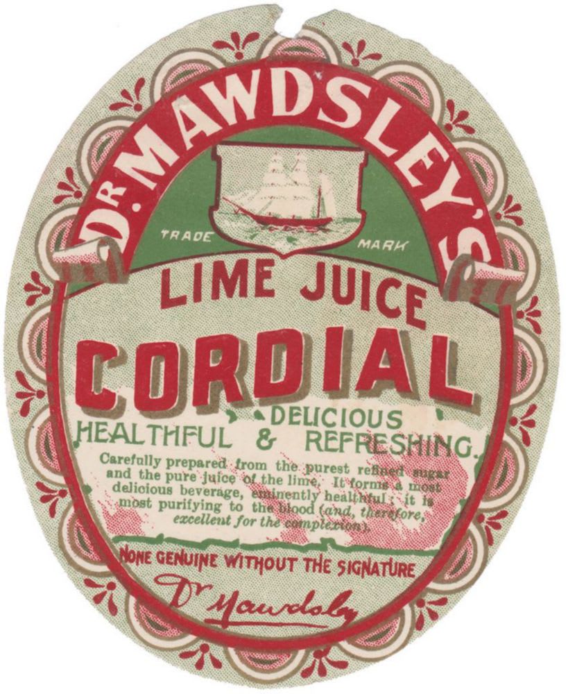 Mawdsley's Lime Juice Cordial Niven Label