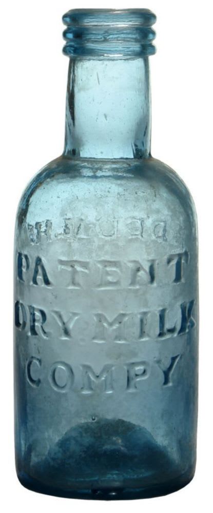 Patent Dry Milk Fadeuilhe Blue Glass Bottle