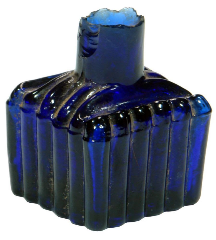 Ribbed Penrest Cobalt Blue Ink Bottle