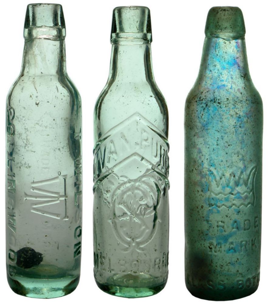 Collection Antique Old Lamont Patent Bottles