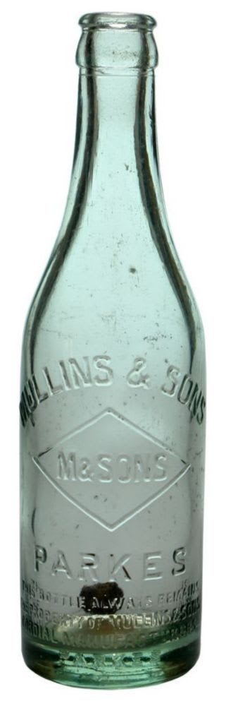 Mullins Cordial Manufacturers Parkes Crown Seal Bottle
