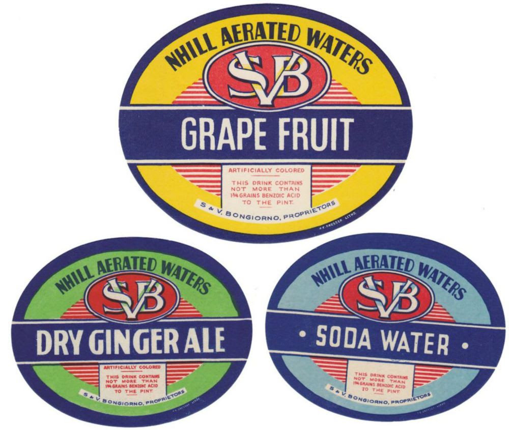Nhill Aerated Water Bongiorno Labels