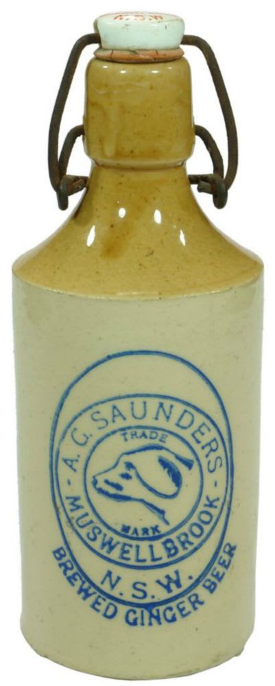 Saunders Muswellbrook Stoneware Ginger Beer Bottle