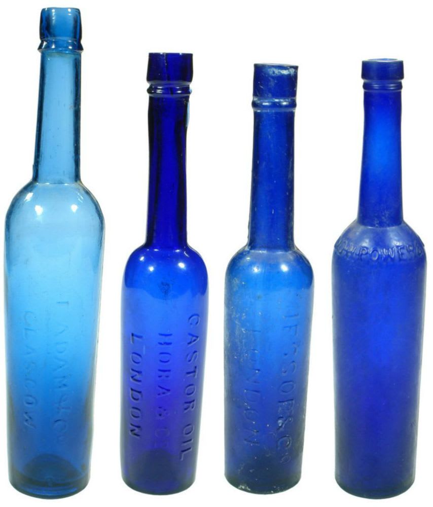 Collection Antique Castor Oil Blue Bottles