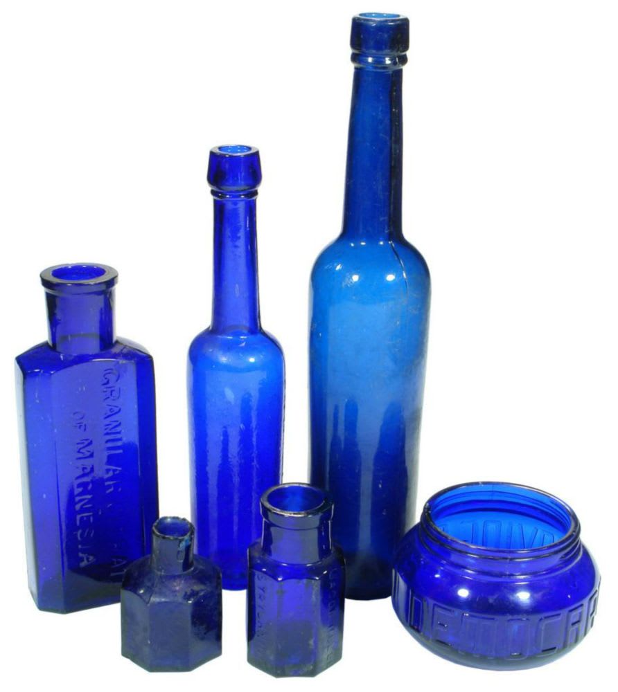 Collection Antique Blue Glass Bottles