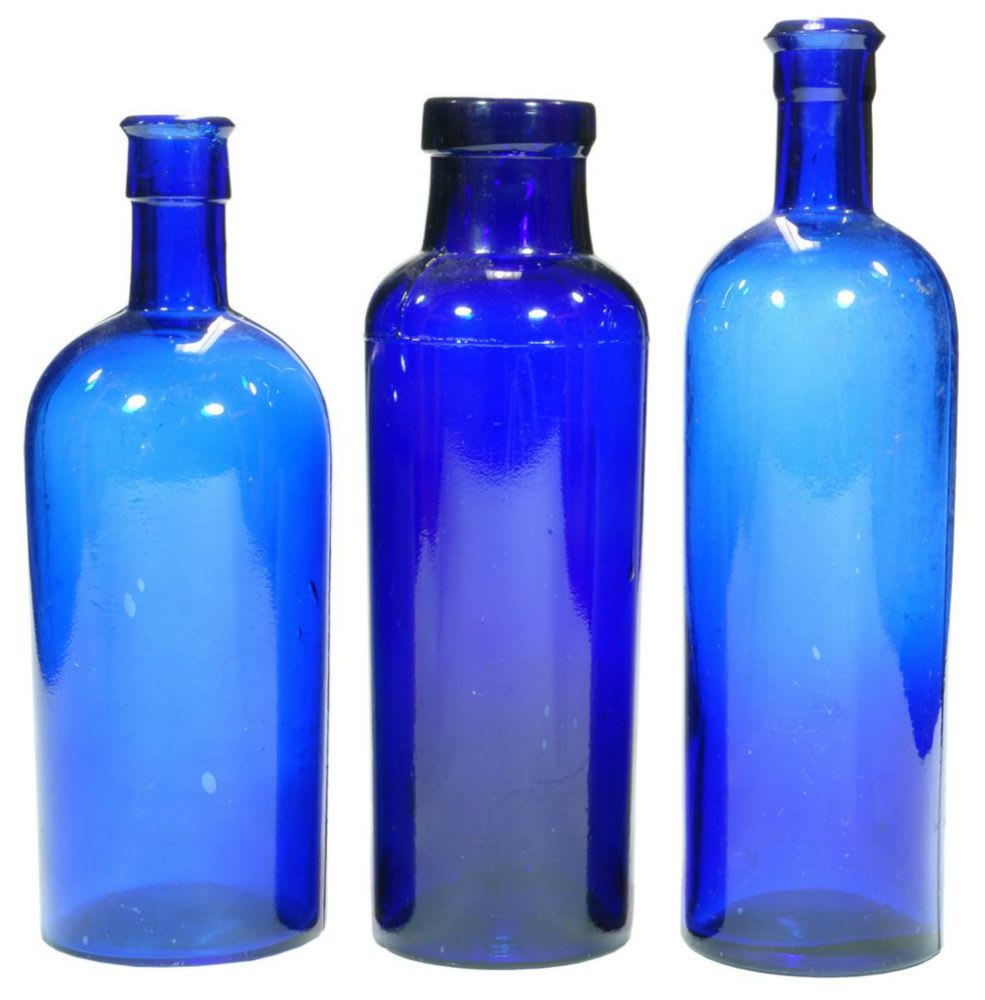 Collection Antique Blue Glass Bottles