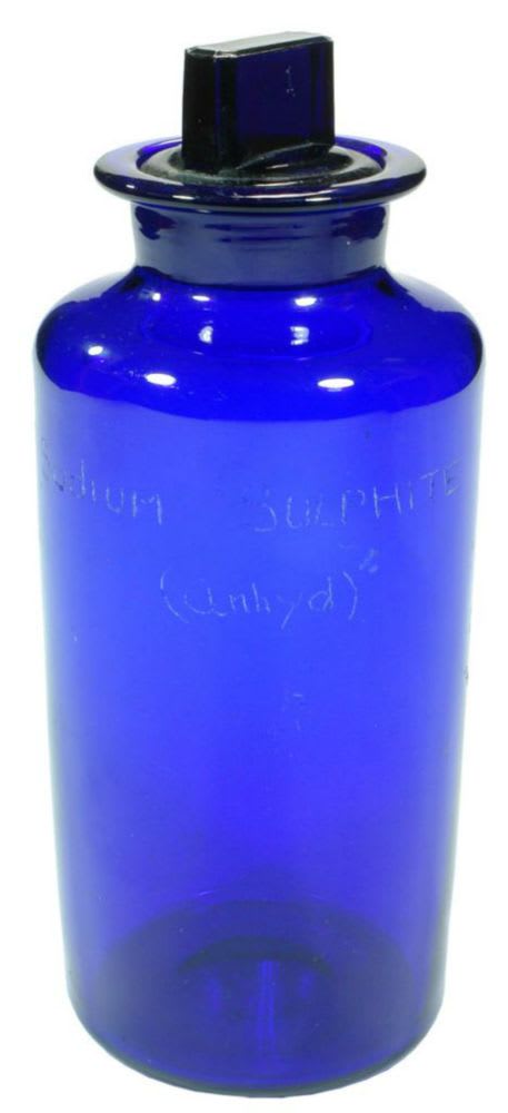 Sodium Sulphite Pontilled Cobalt Blue Bottle