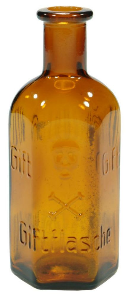 Gift Skull Crossbones Amber Glass Bottle