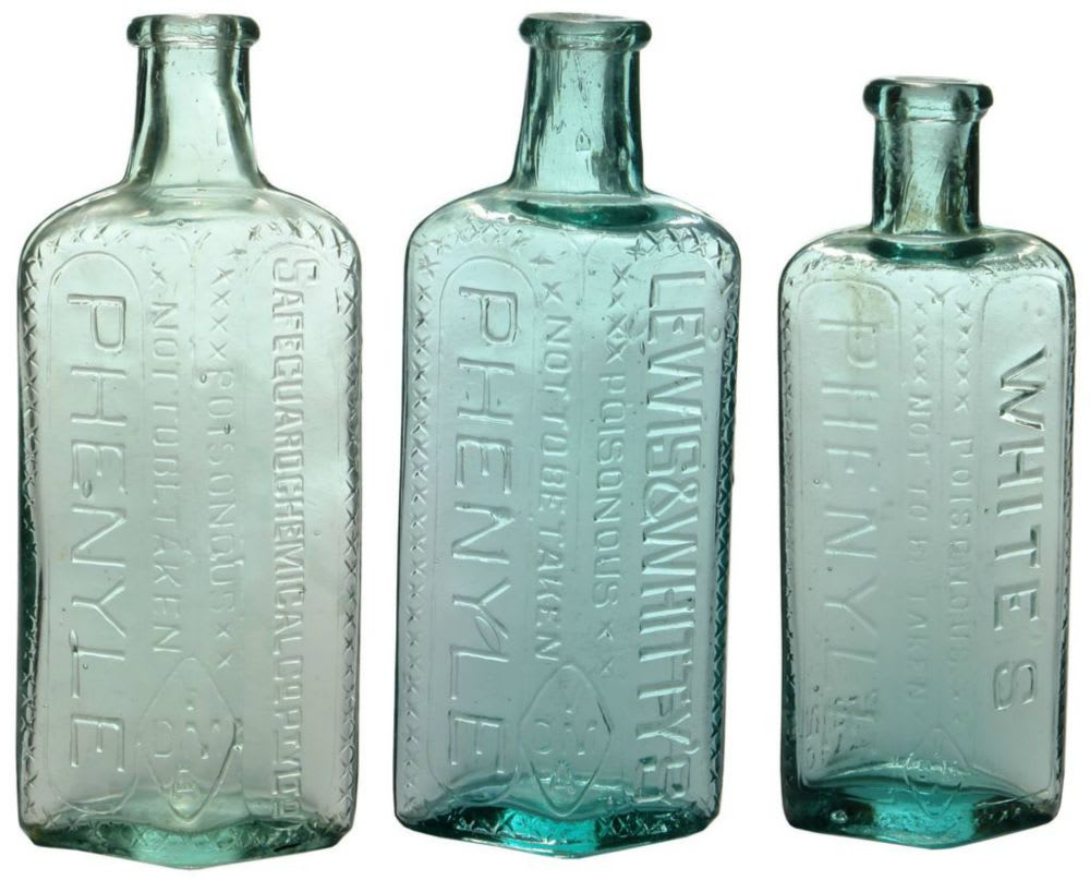 Collection Vintage Phenyle Poison Bottles