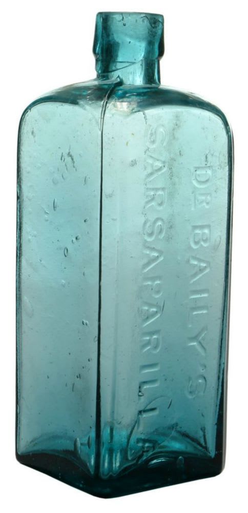 Dr Baily's Sarsaparilla Aqua Glass Bottle
