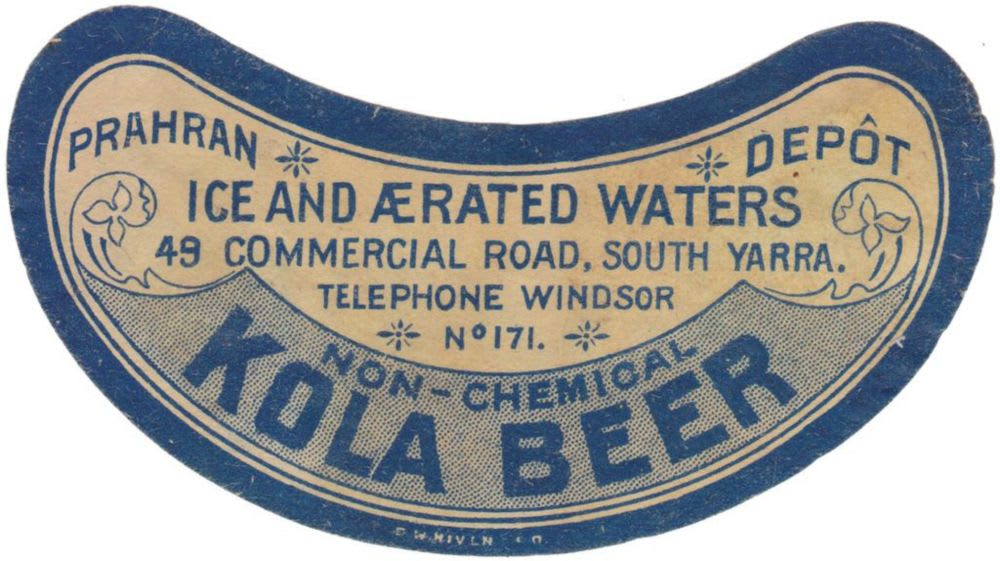 Prahran Ice Aerated Waters Kola Beer Label