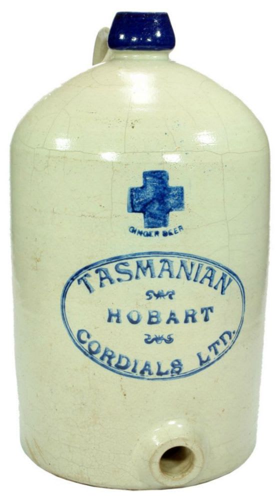 Tasmanian Cordials Hobart Blue Cross Stoneware Demijohn