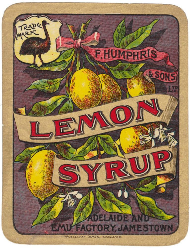 Humphris Adelaide Emu Lemon Syrup Label