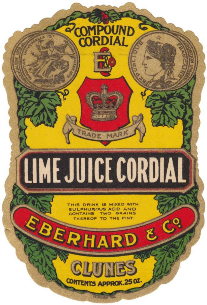 Eberhard Clunes Lime Juice Cordial Label
