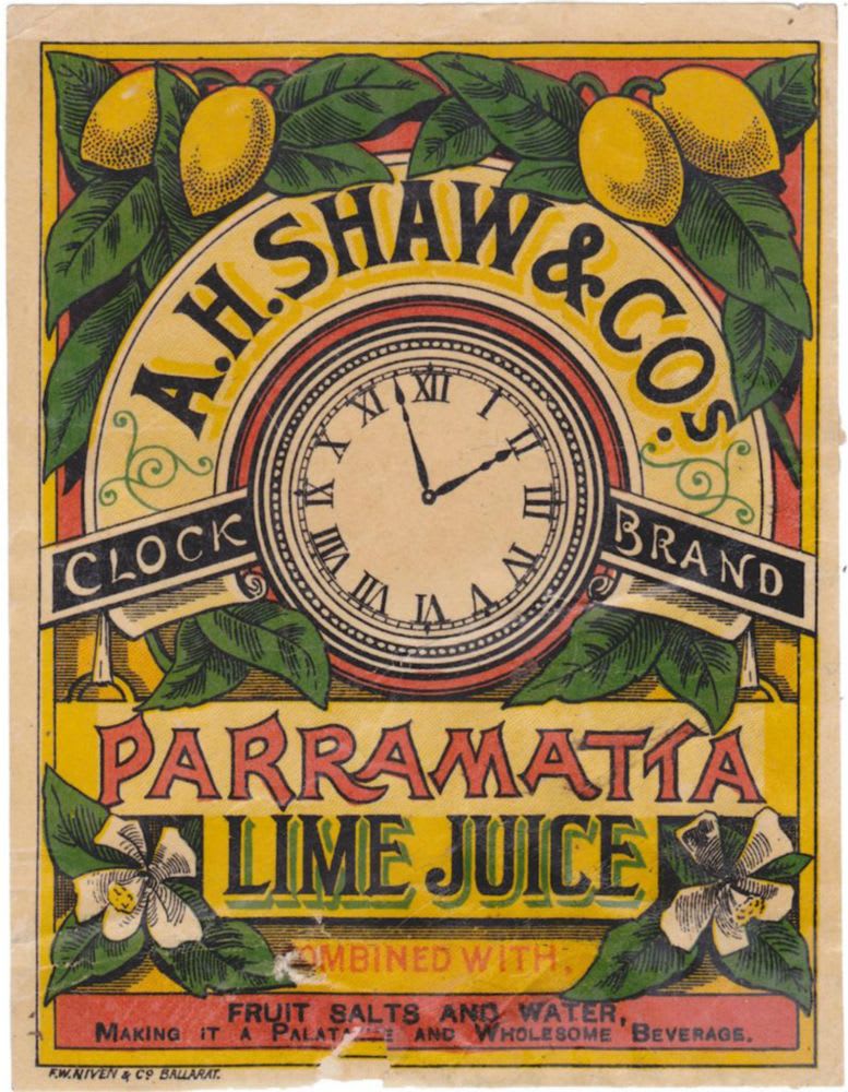Shaw Parramatta Lime Juice Clock Brand Label