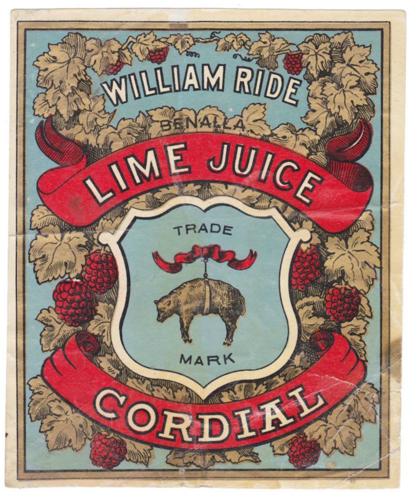 William Ride Benalla Lime Juice Cordial label