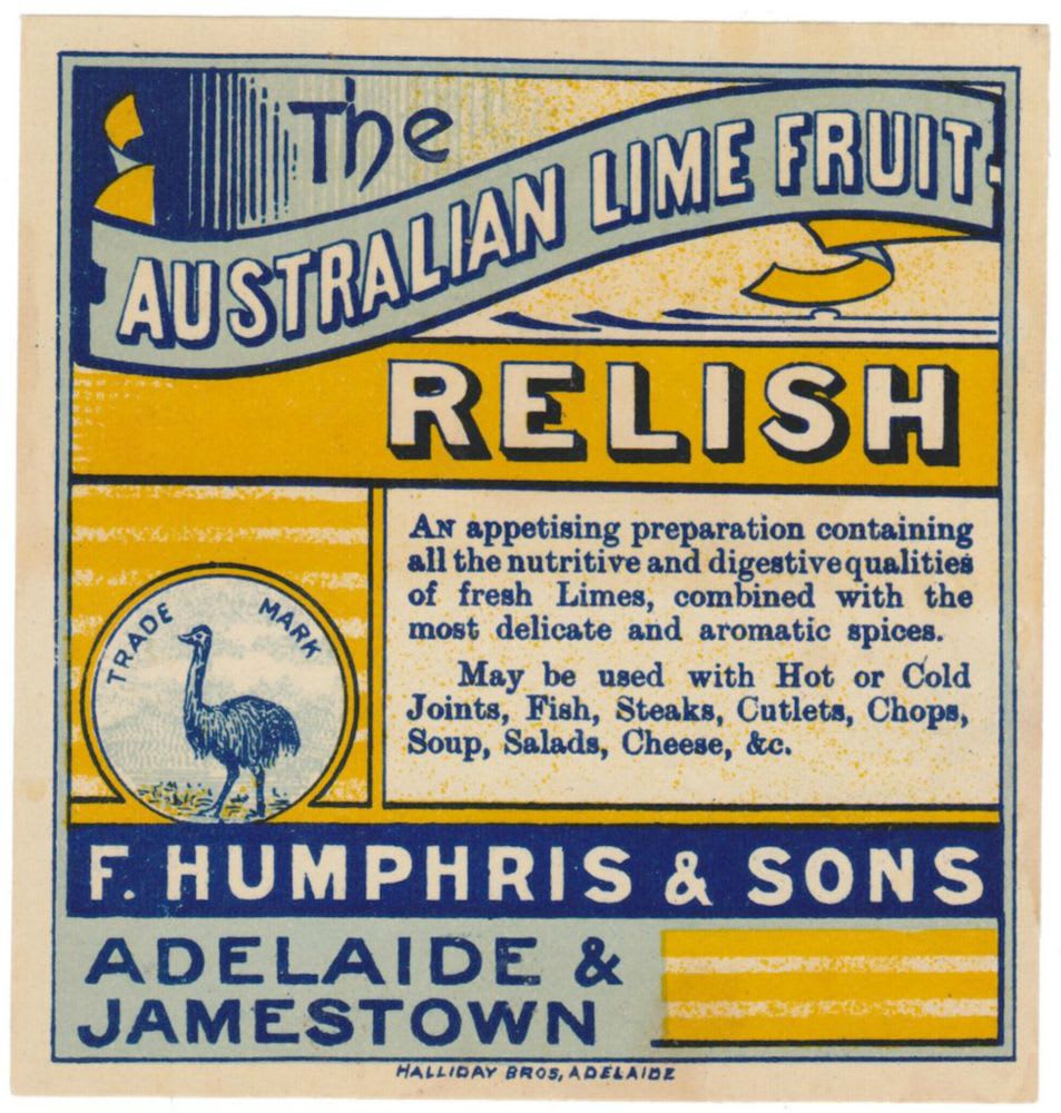Humphris Adelaide Australian Lime Fruit Relish Label