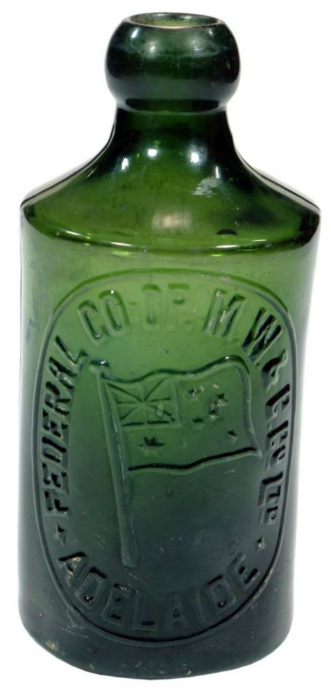 Federal Co-operative Water Flag Adelaide Green Bottle