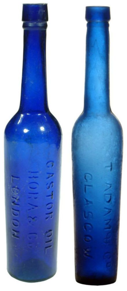 Collection Antique Castor Oil Blue Bottles