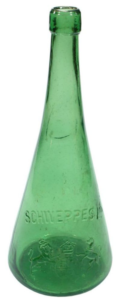 Green Glass Schweppes Conical Cordial Bottle
