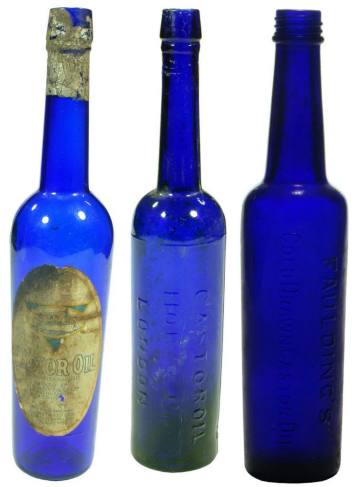Collection Antique Castor Oil Blue Bottles
