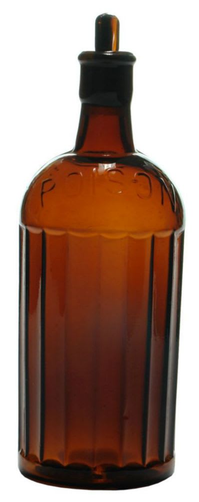 Amber Glass Poison Antique Bottle