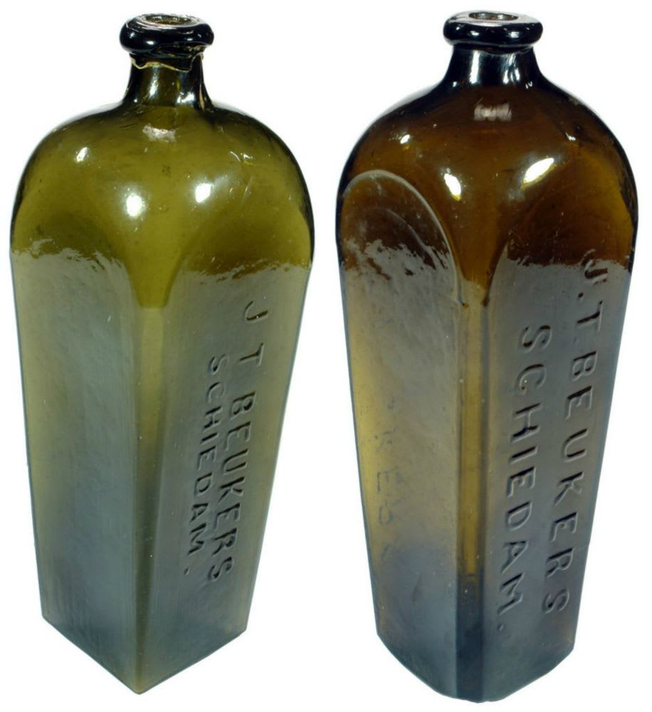 Collection Old Antique Beukers Schiedam Gin Bottles