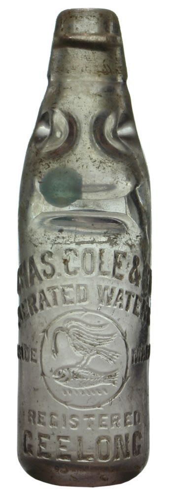 Chas Cole Aerated Waters Geelong Codd Bottle