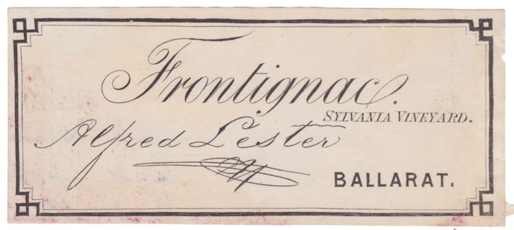 Alfred Lester Sylvania Vineyard Ballarat Frontignac Label