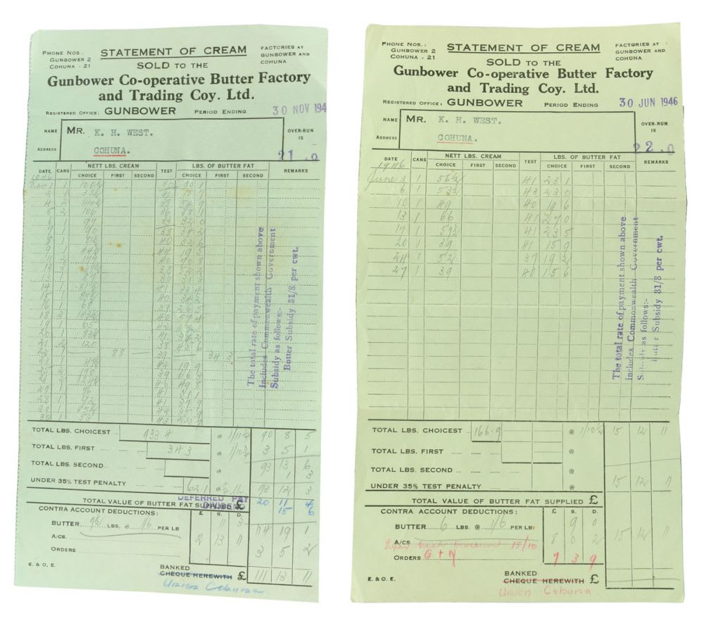 Gunbower Butter Factory Paper Statements