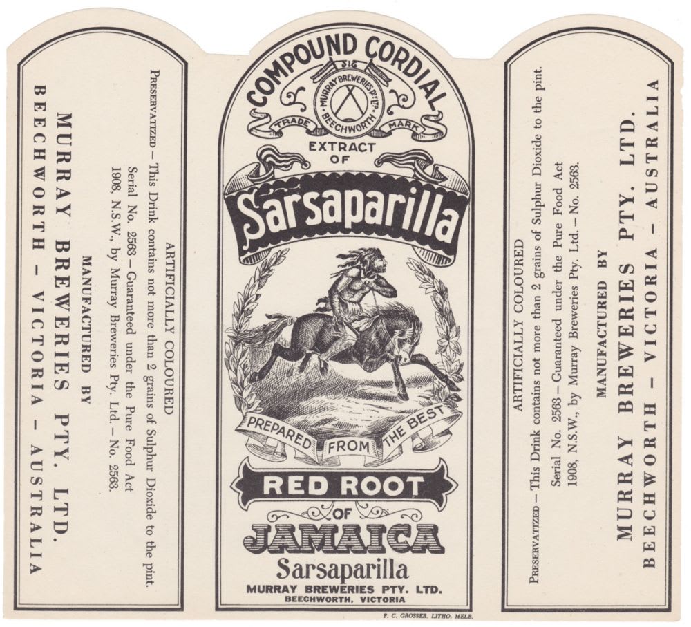 Murray Breweries Beechworth Sarsaparilla Original Label