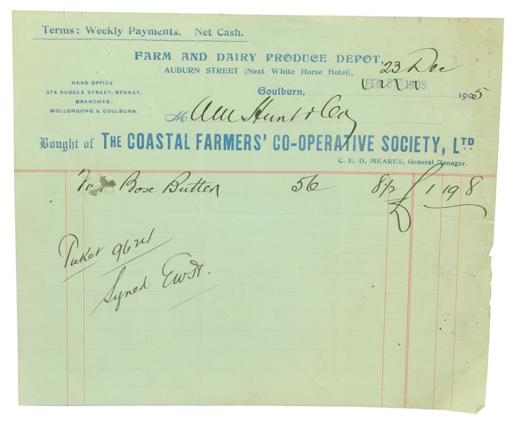 Coastal Farmer's Co-operative Society Goulburn Invoice