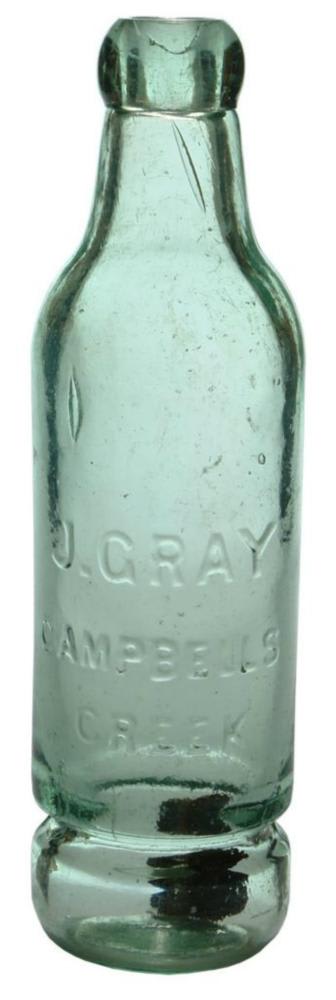 Gray Campbells Creek Patent Soft Drink Bottle