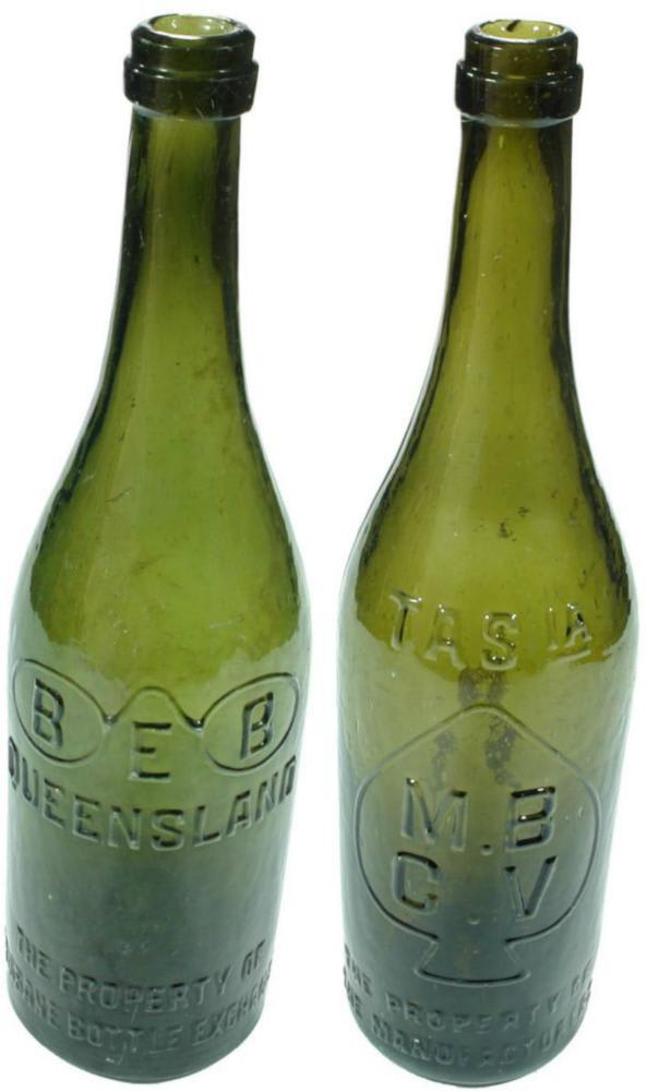 Collection Old Green Antique Beer Bottles