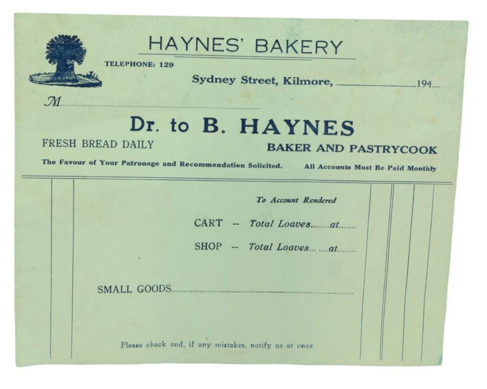 Invoice Ephemera Hayne's Bakery Sydney Street Kilmore