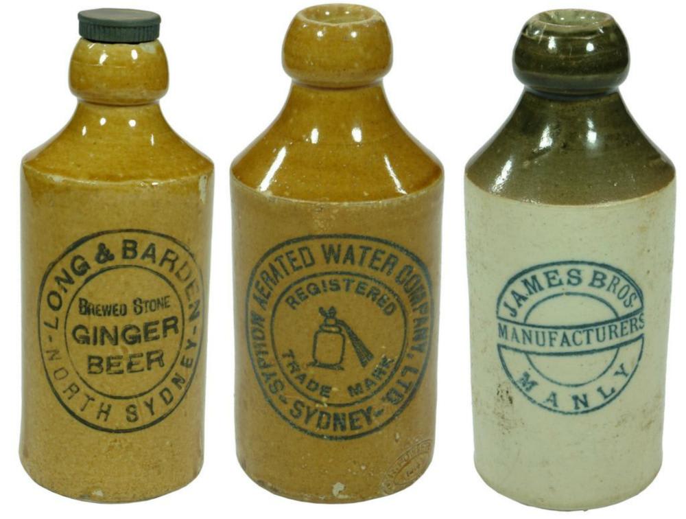 Collection Stoneware Ginger Beer Antique Bottles