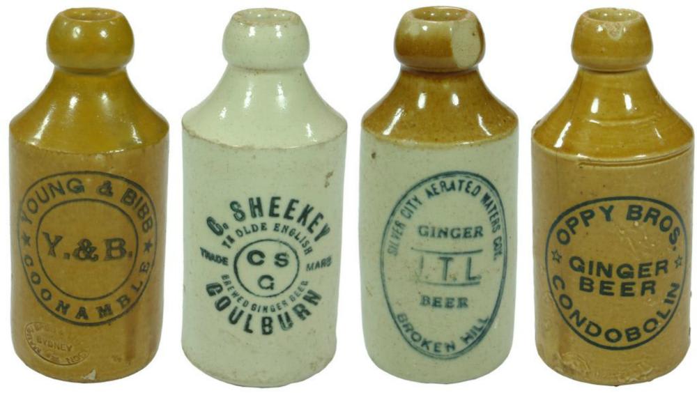 Collection Stoneware Ginger Beer Antique Bottles