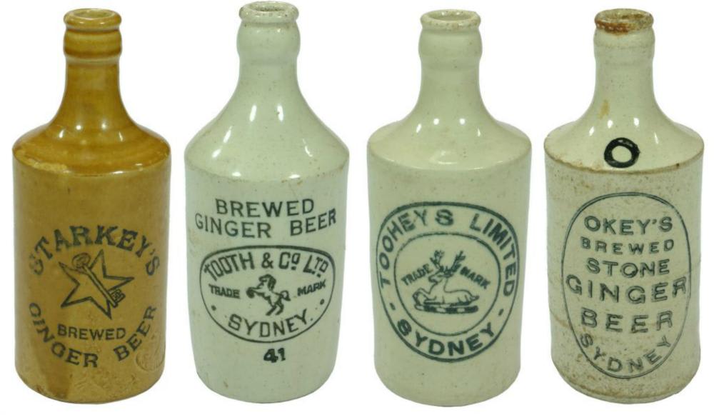 Collection Stoneware Ginger Beer Antique Bottles