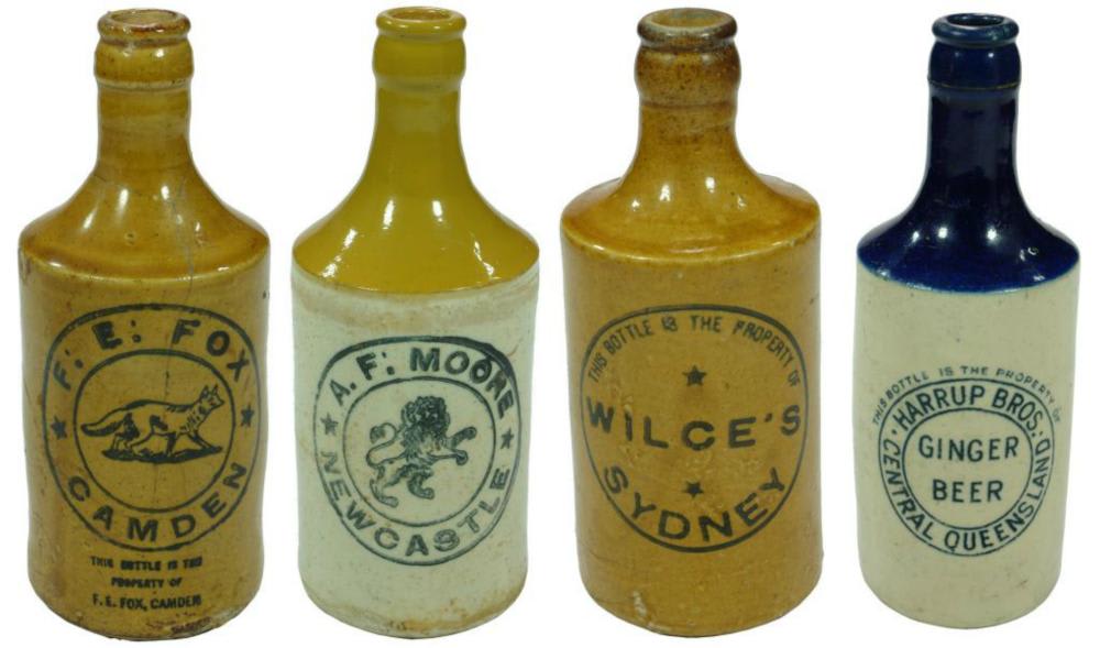 Collection Stoneware Ginger Beer Antique Bottles