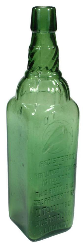 Green Glass OT Australia London Cordial Bottle