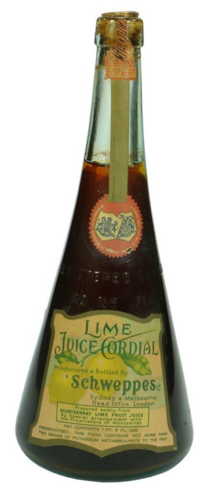 Schweppes Conical Labelled Lime Juice Cordial Bottle