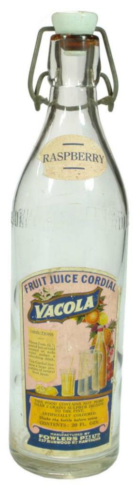 Fowlers One Pint Cordial Vacola Labels Bottle