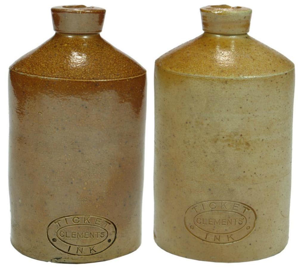 Clements Ticket Ink Stoneware Bottles