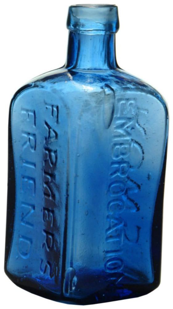 Rows Embrocation Farmers Friend Blue Glass Bottle