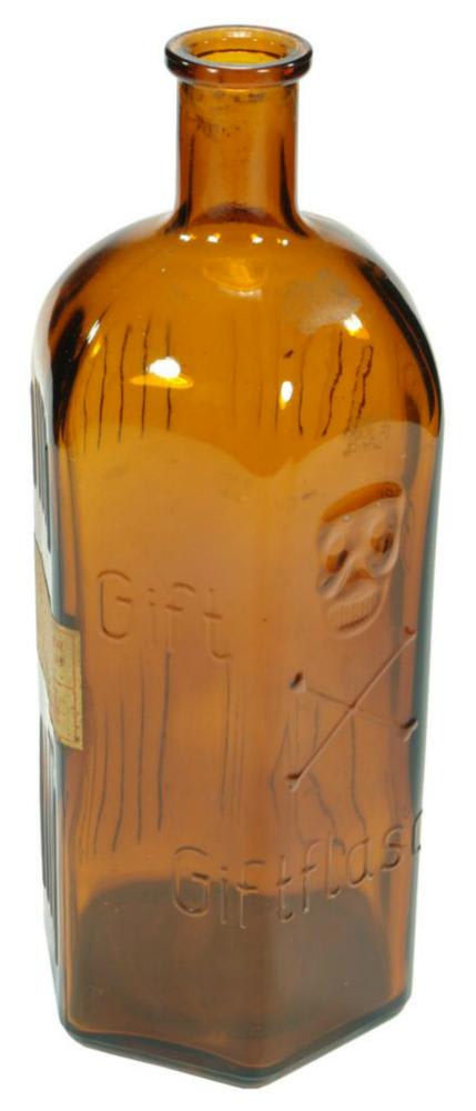 Gift Skull Crossbones Amber Glass Poison Bottle