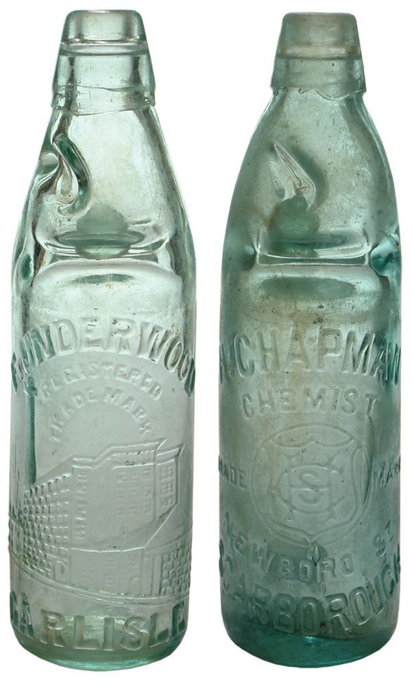 Pair Antique Codd Marble Soft Drink Bottles