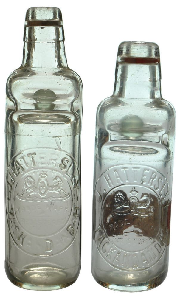 Pair Antique Codd Marble Soft Drink Bottles